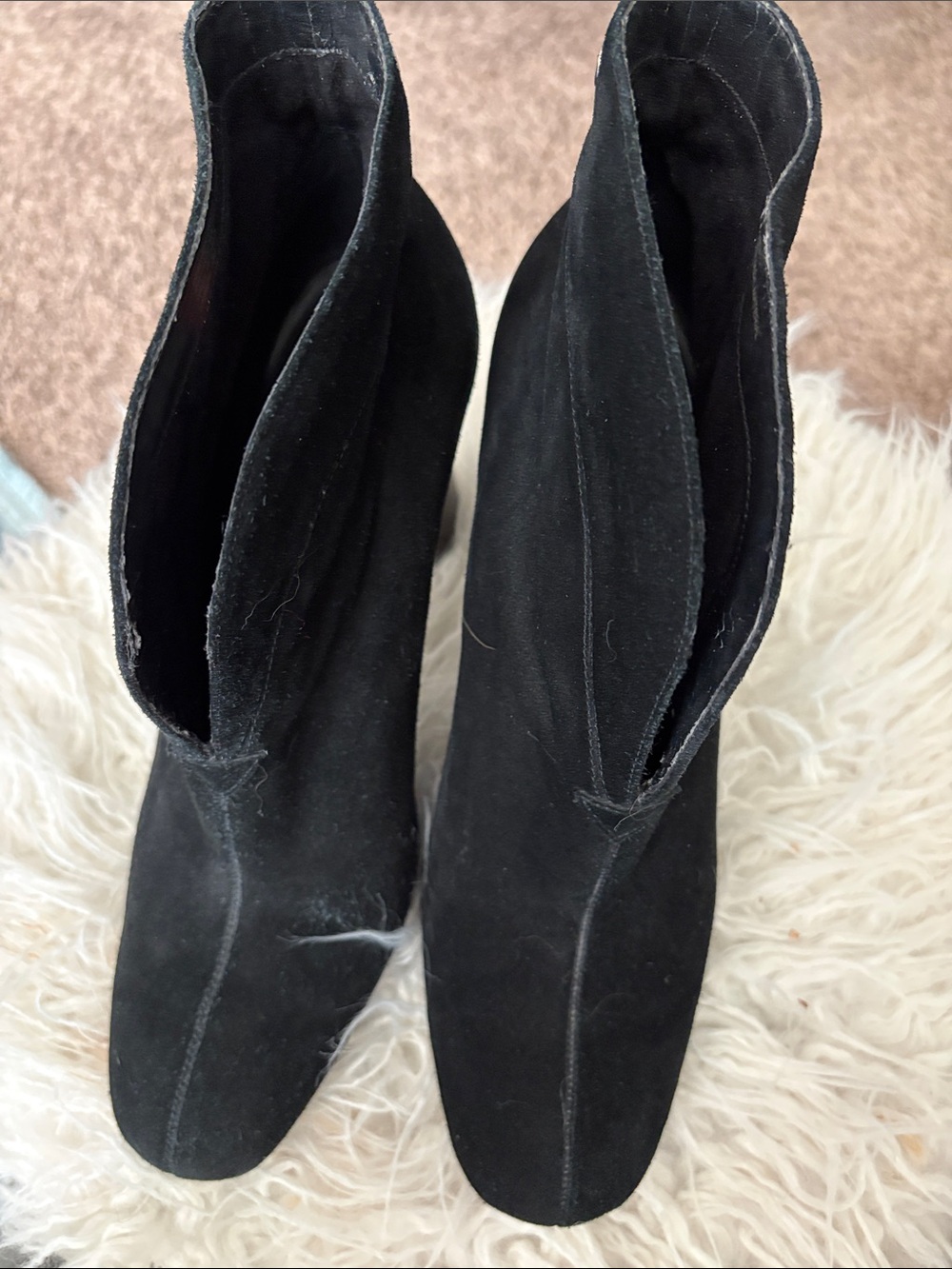 Franco Sarto Black Suede Ankle Booties with Center Seam